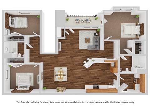 Floor plan for 3 beds, 2 baths, 1202 sqft